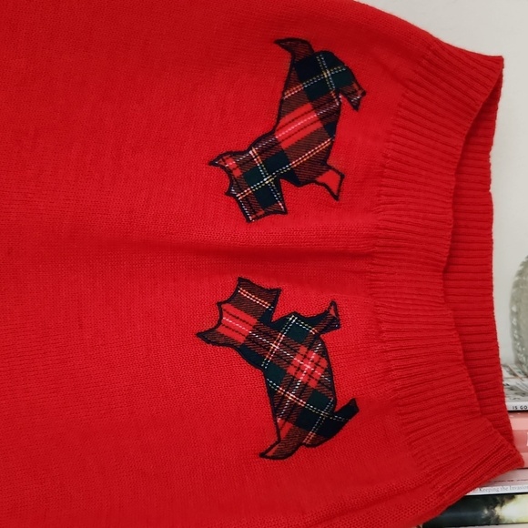 Vintage 100%Virgin Wool Red Sleeveless Vest with Plaid Dog Design Collegaite - Picture 5 of 9